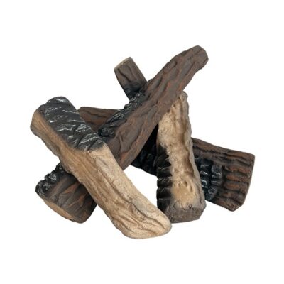 5 PC Charred Brown Ceramic Gas Log Set for Gas Fireplaces
