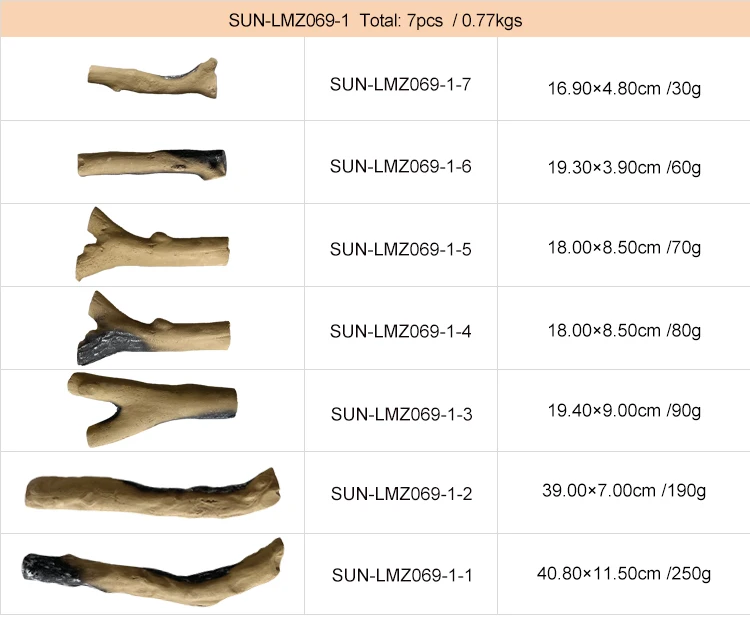 sizes of ceramic fake logs